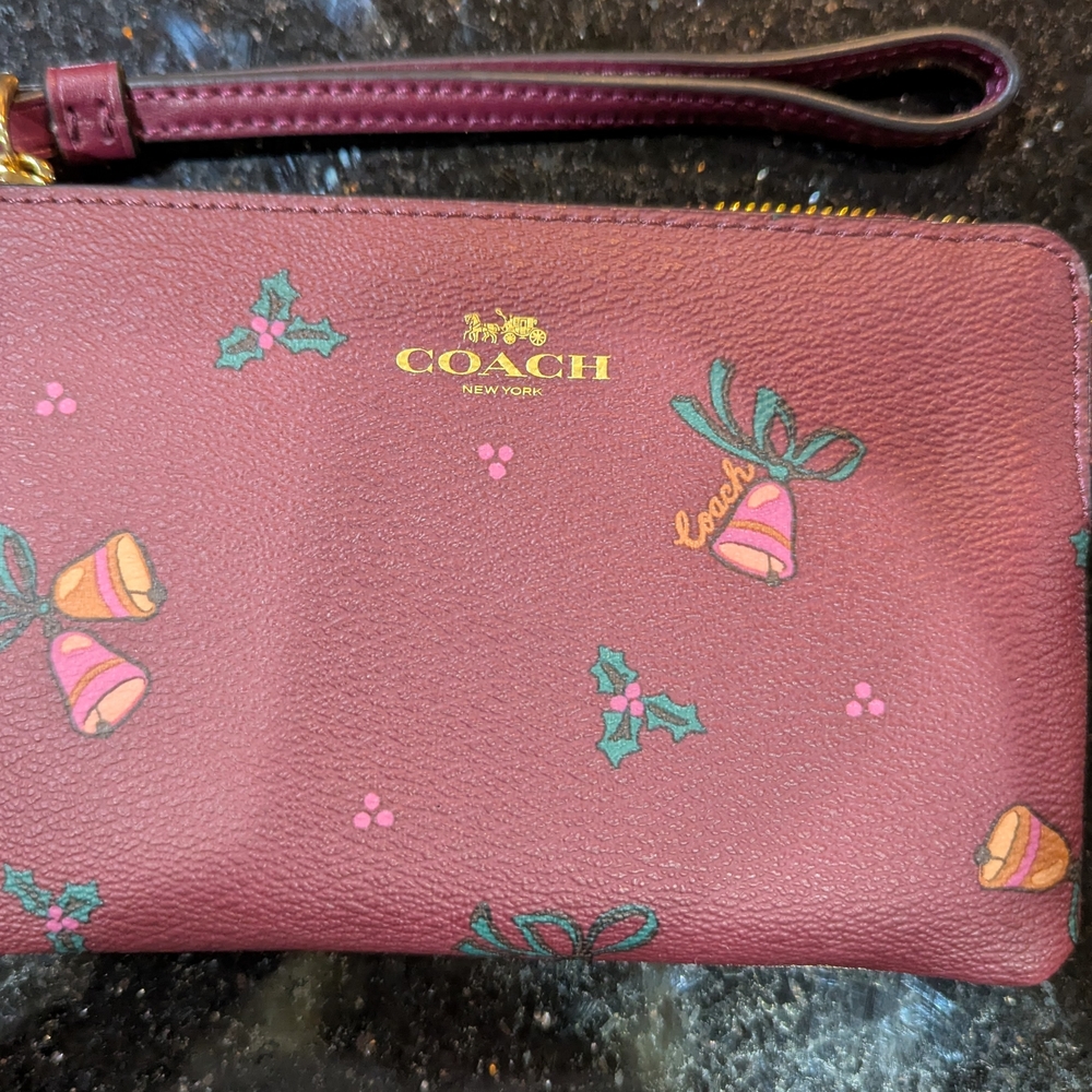 Coach Burgundy Wristlet with Festive Accents